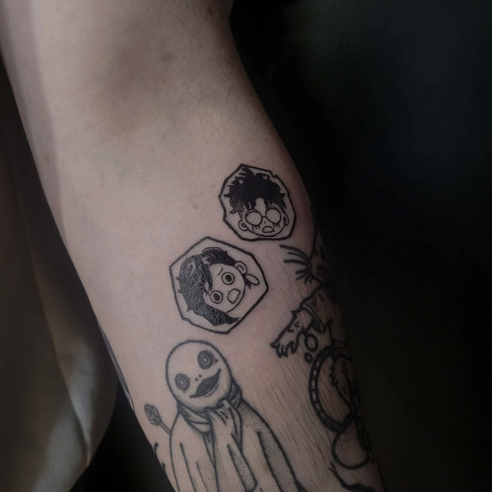 DANDADAN — OKARUN + MOMO tattoo — anime, arm — by Kayleigh Chaos, tattoo artist in Perth, Scotland