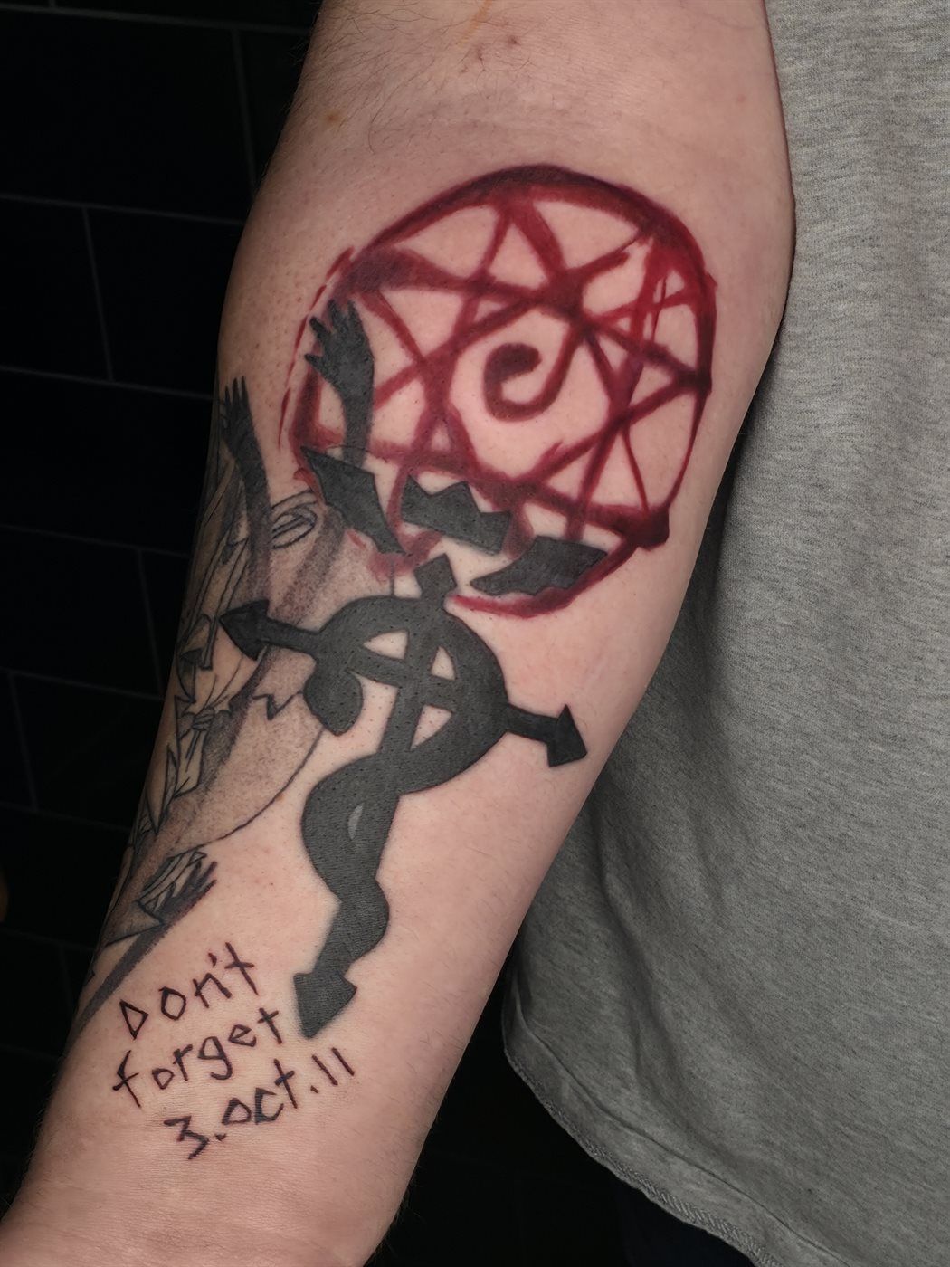 FULLMETAL ALCHEMIST tattoo — anime, upper arm — by Kayleigh Chaos, tattoo artist in Perth, Scotland