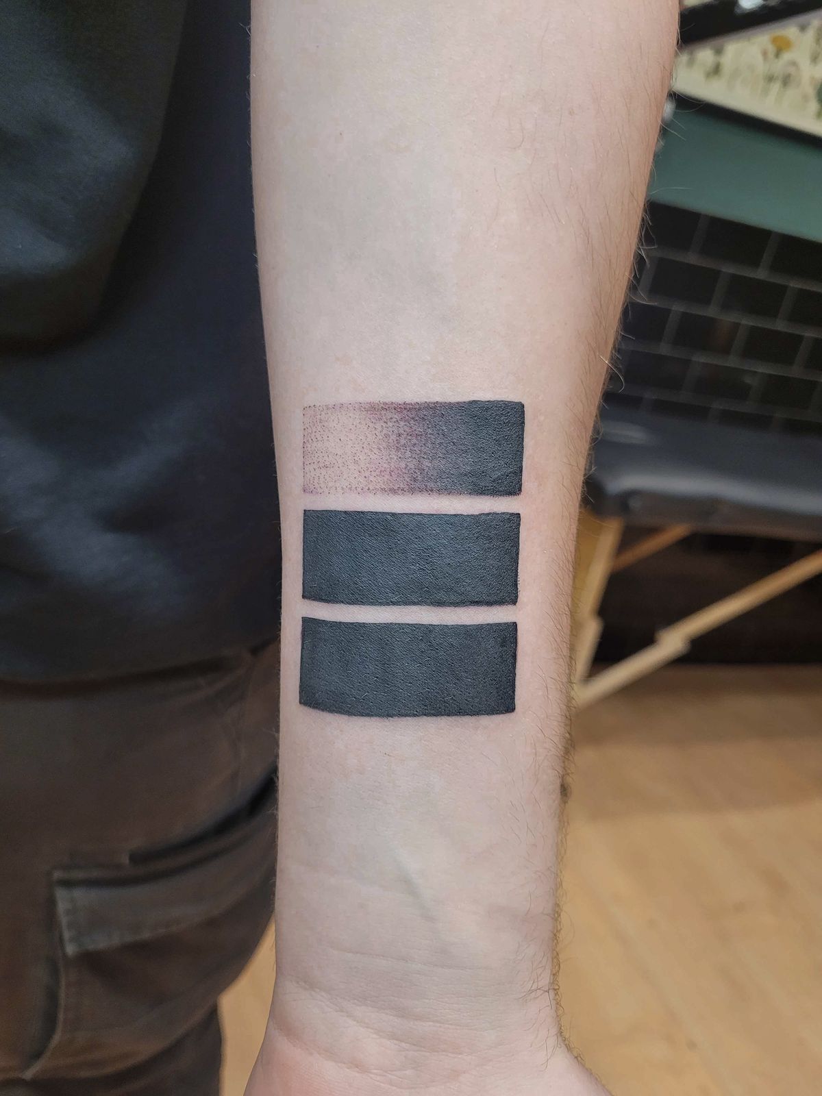 RECTANGLES tattoo — blackwork, wrist — by Kayleigh Chaos, tattoo artist in Perth, Scotland