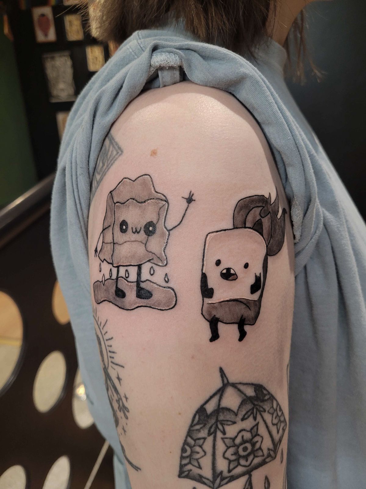 KIDS DRAWING tattoo — cartoon, arm — by Kayleigh Chaos, tattoo artist in Perth, Scotland