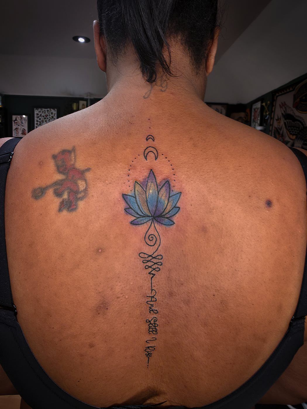 LOTUS — SPINE tattoo — colour, spine — by Kayleigh Chaos, tattoo artist in Perth, Scotland