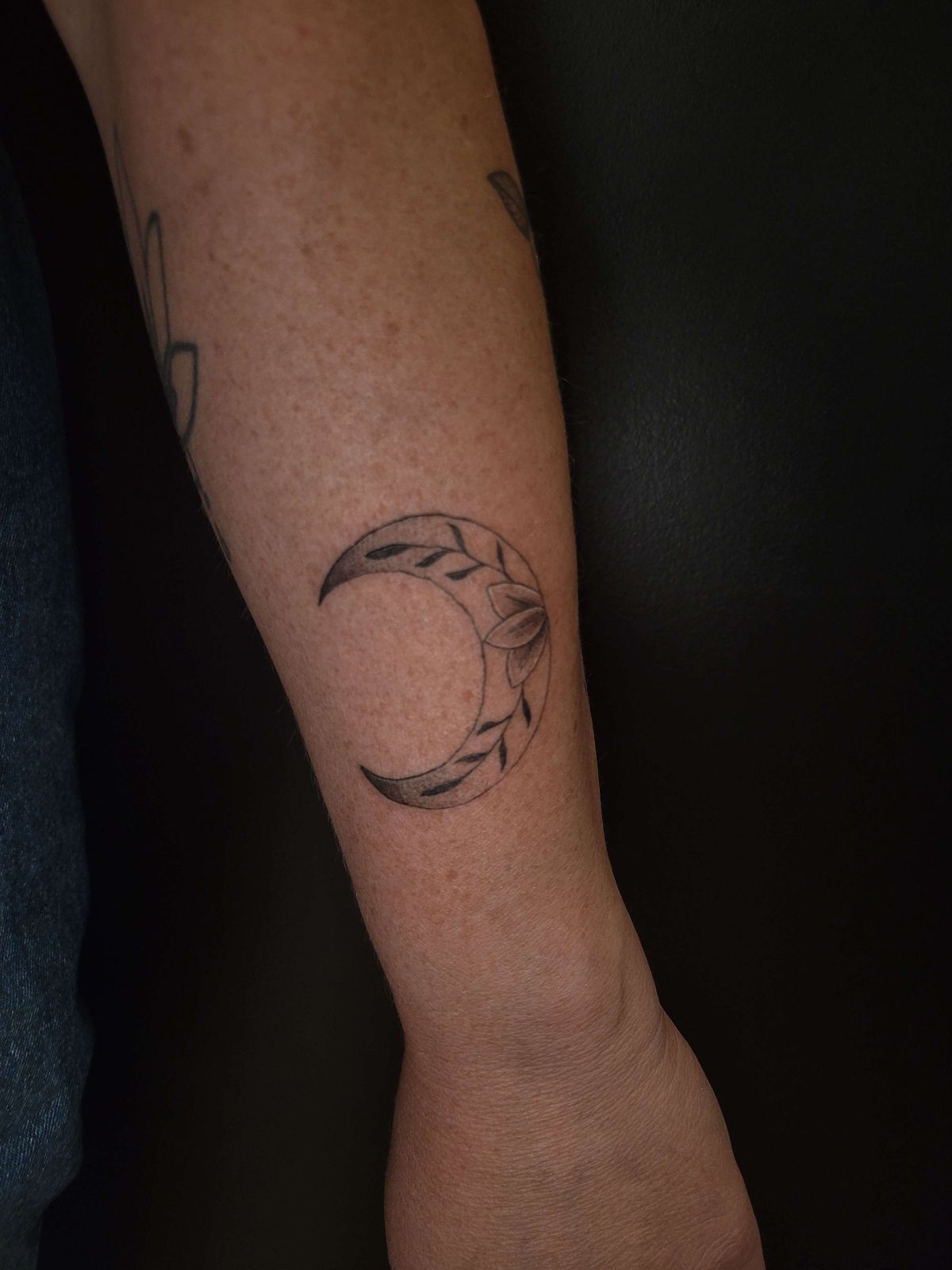 MOON II tattoo — fine line, arm — by Kayleigh Chaos, tattoo artist in Perth, Scotland