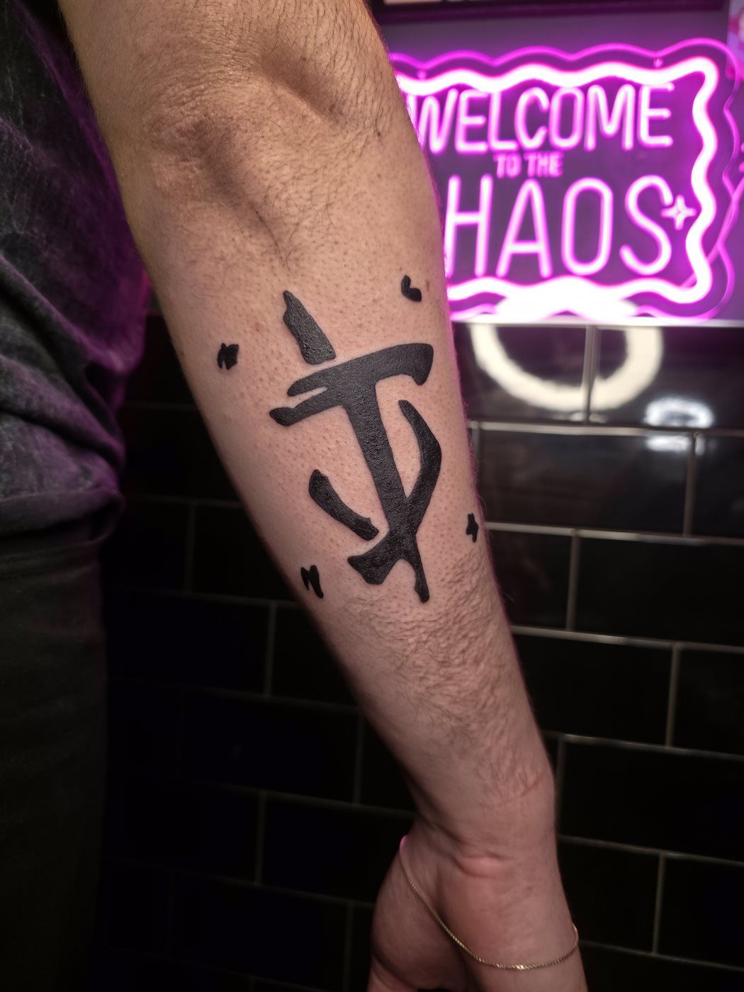 SLAYER MARK tattoo — gaming, forearm — by Kayleigh Chaos, tattoo artist in Perth, Scotland
