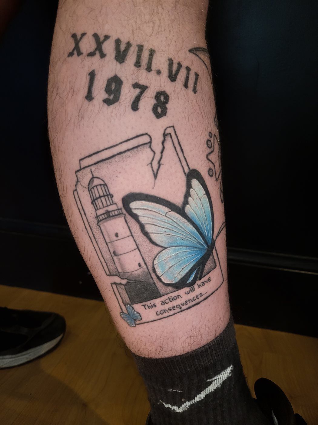 LIFE IS STRANGE tattoo — gaming, leg — by Kayleigh Chaos, tattoo artist in Perth, Scotland